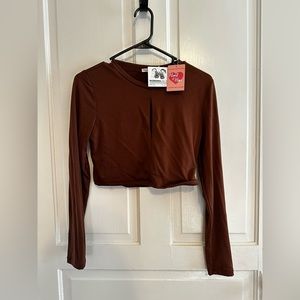 Heart & Hips brown long-sleeve crop top with keyhole cutout